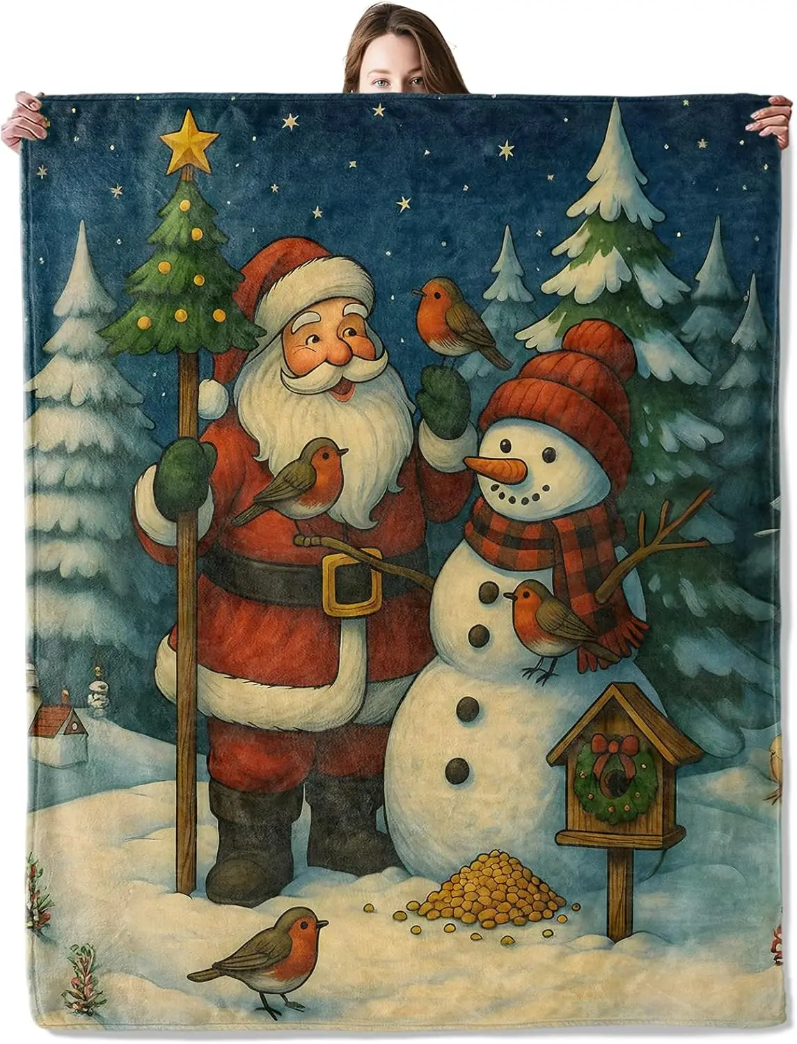 

Santa Snowman Blanket, Flannel Blankets Gifts for Boys Girls Adults, Warm Cozy Soft Fuzzy Throw for Couch, Bed, Room Decor