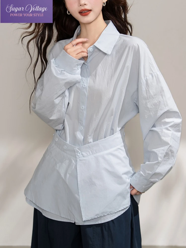 

Korean Chic Cotton Loose Fit Shirt Women Waist Slim Long Sleeve Blouse Female Elegant Office Casual Lady Tops Spring Autumn New