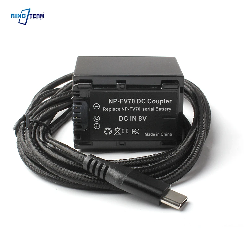 

NP-FV70 to TYPE-C DC Coupler Dummy Battery for Sony NP-FV50 FV70 FV100 | HDR-CX/PJ/XR FDR-AX DCR HXR-NX30C Camera PD Power