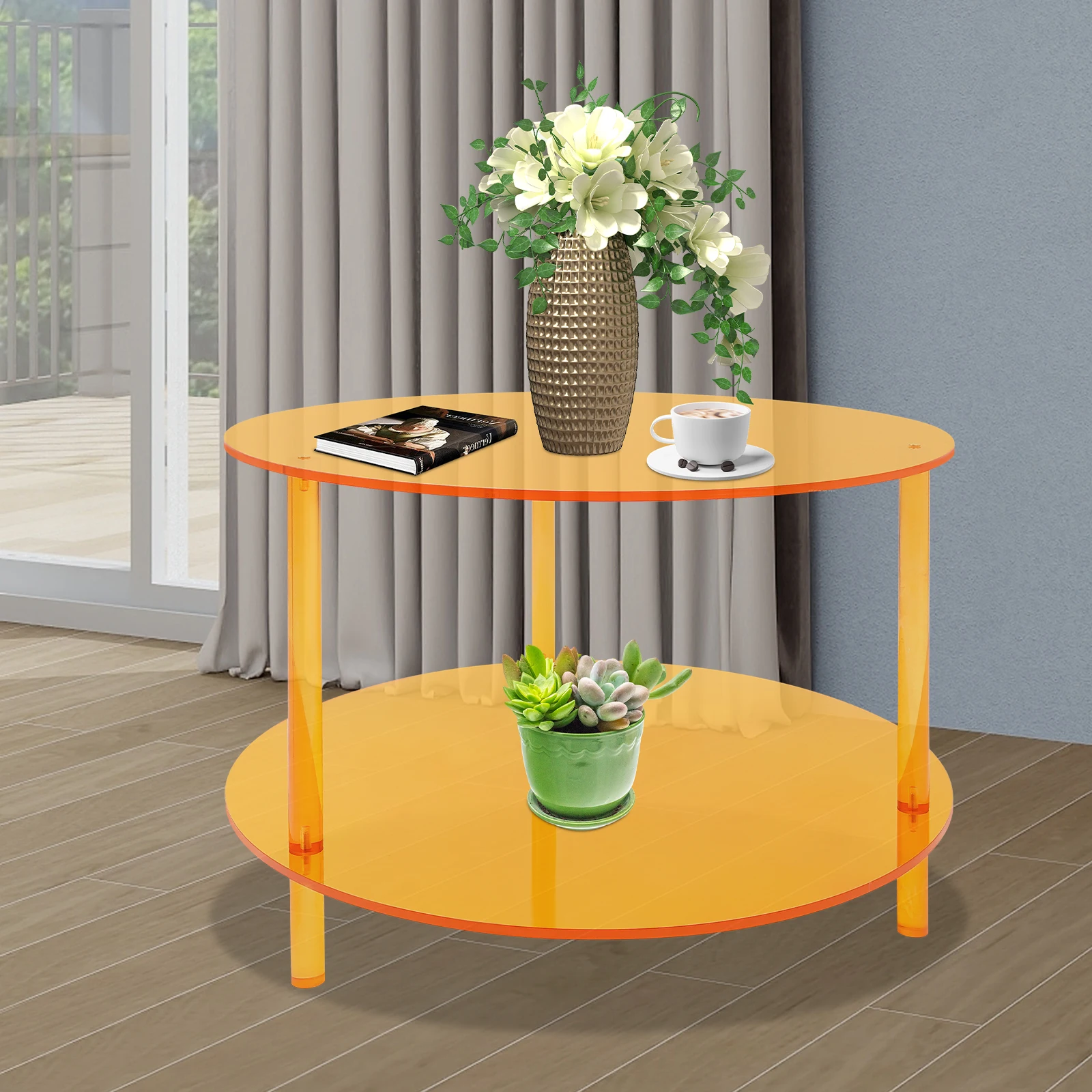 

Orange Acrylic 60cm 2-story Coffee Table Simple Living Room Side Table High Load-bearing Table