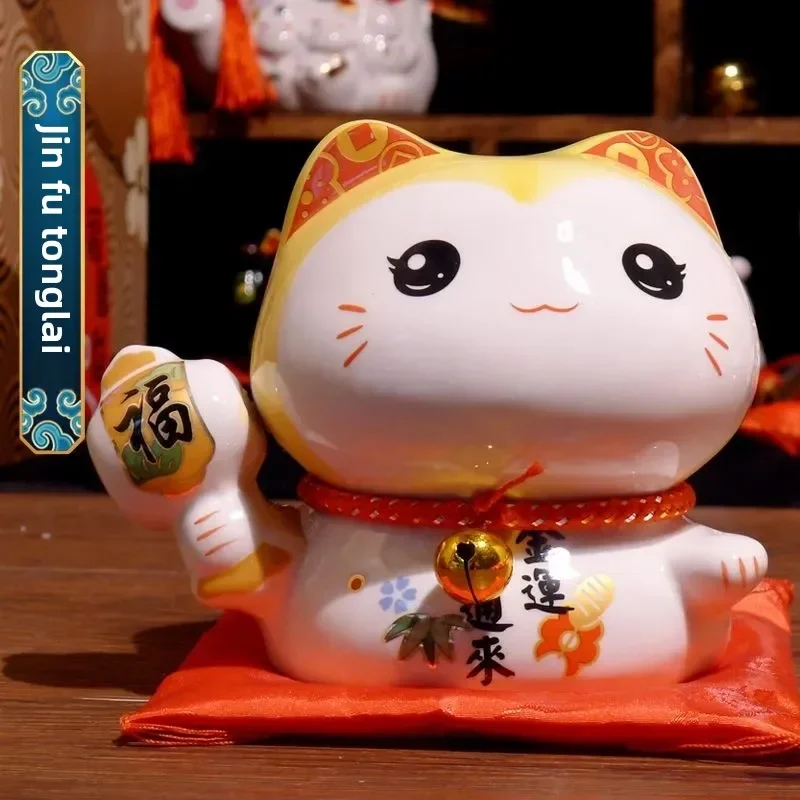 

6-дюймовая керамическая копилка Maneki Neko Lucky Cat орнамент украшение дома подарок фэн-шуй Fortune Cat копилка