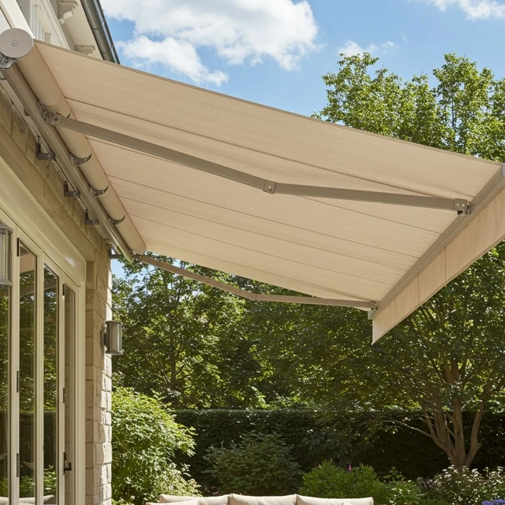 Heavy-duty Manual Retractable Patio Awning with Aluminum Alloy Frame Anti-theft Function Hurricane Resistant Awning for Outdoor
