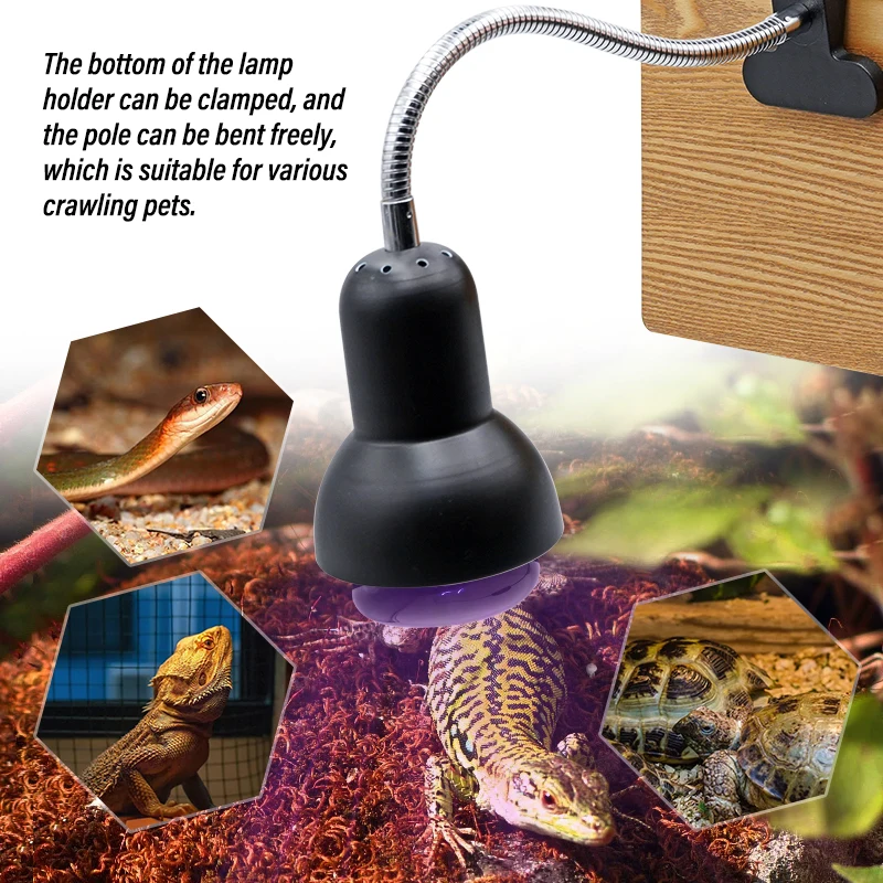 220V Pet Reptile Heating Lamp E27 Clip-on Lamp Holder Turtle Basking UV Light Bulbs Heating Lamp Amphibians Adjust Temperature