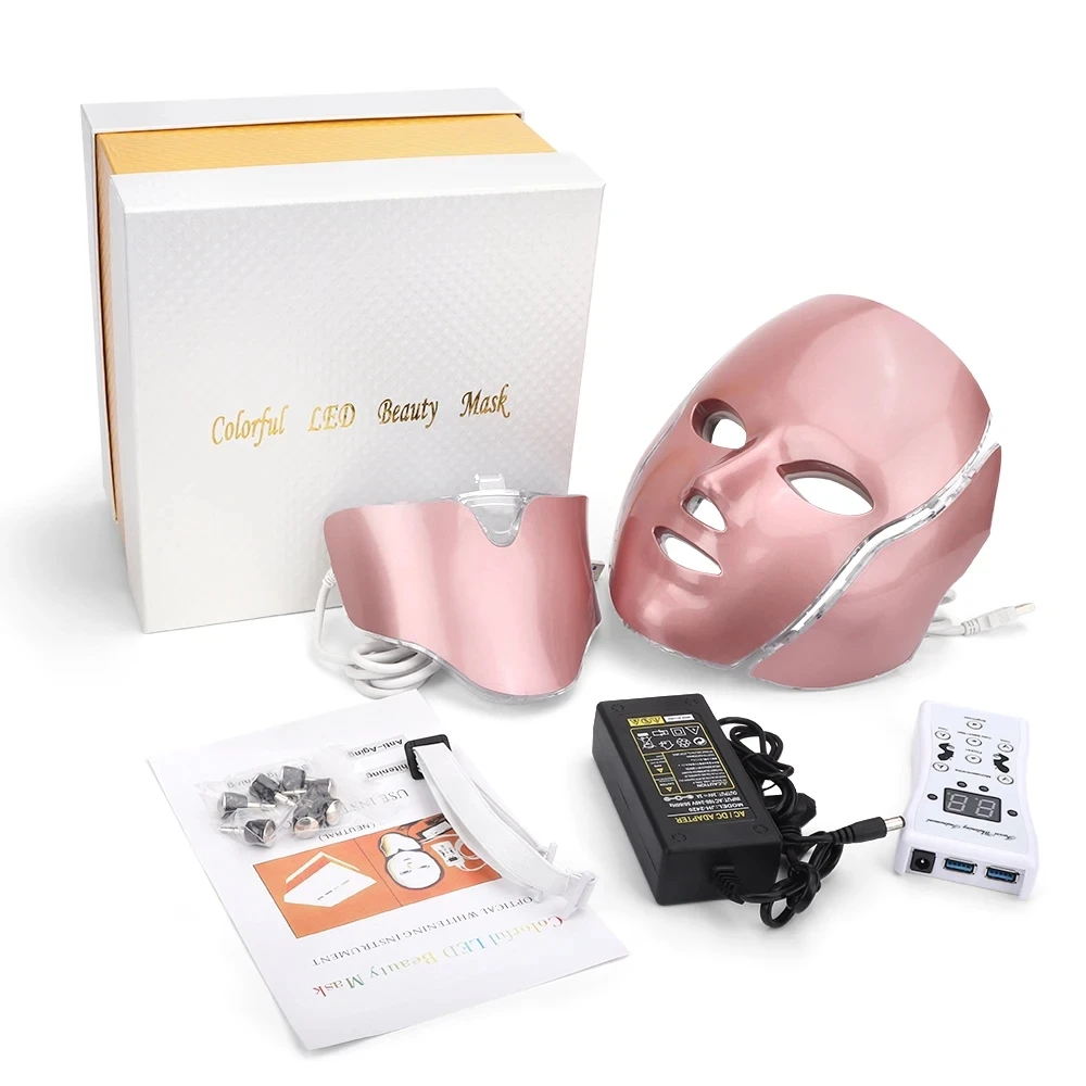 Masque Photon Thé Heavy Anti-acné LED, 7 Colliers, Éliminateur de Cheveux, Spa, Blanchissant, Outils de Soins