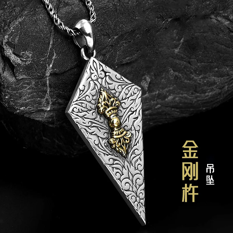 Silver new retro diamond pestle pendant, retro demon slaying pestle necklace, vintage high-end men's and women's jewelry