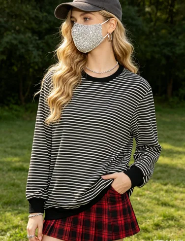 Striped Long Sleeve Crew Neck T-Shirt, Women's Loose Fit Casual Everyday Wear