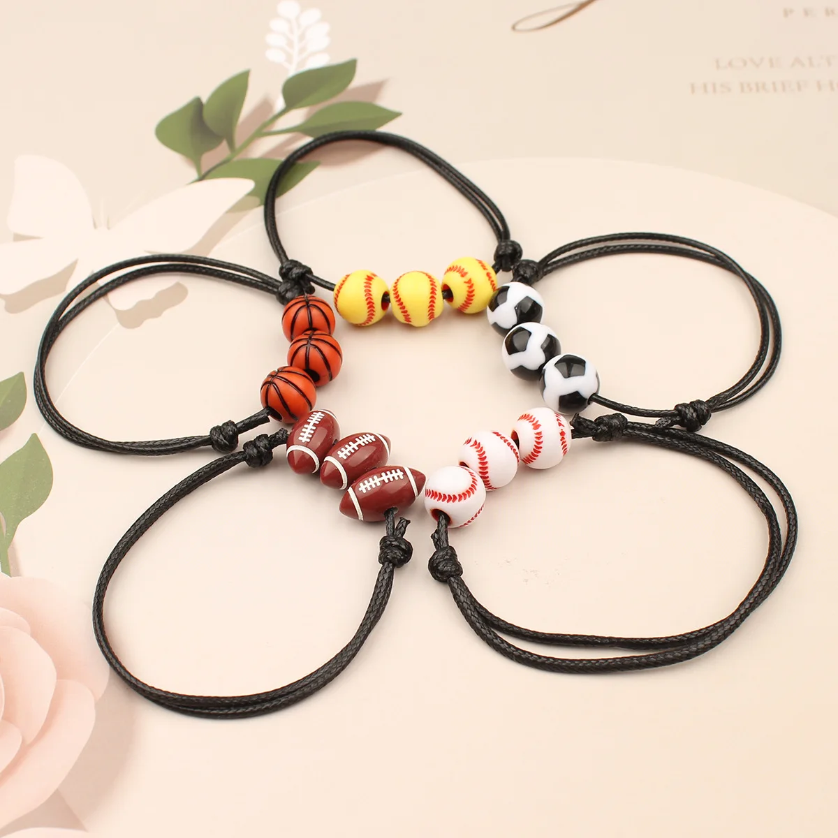 Waxed Cord Bracelet Braided Sports Collection Basketball Baseball Football Adjustable Team Spirit