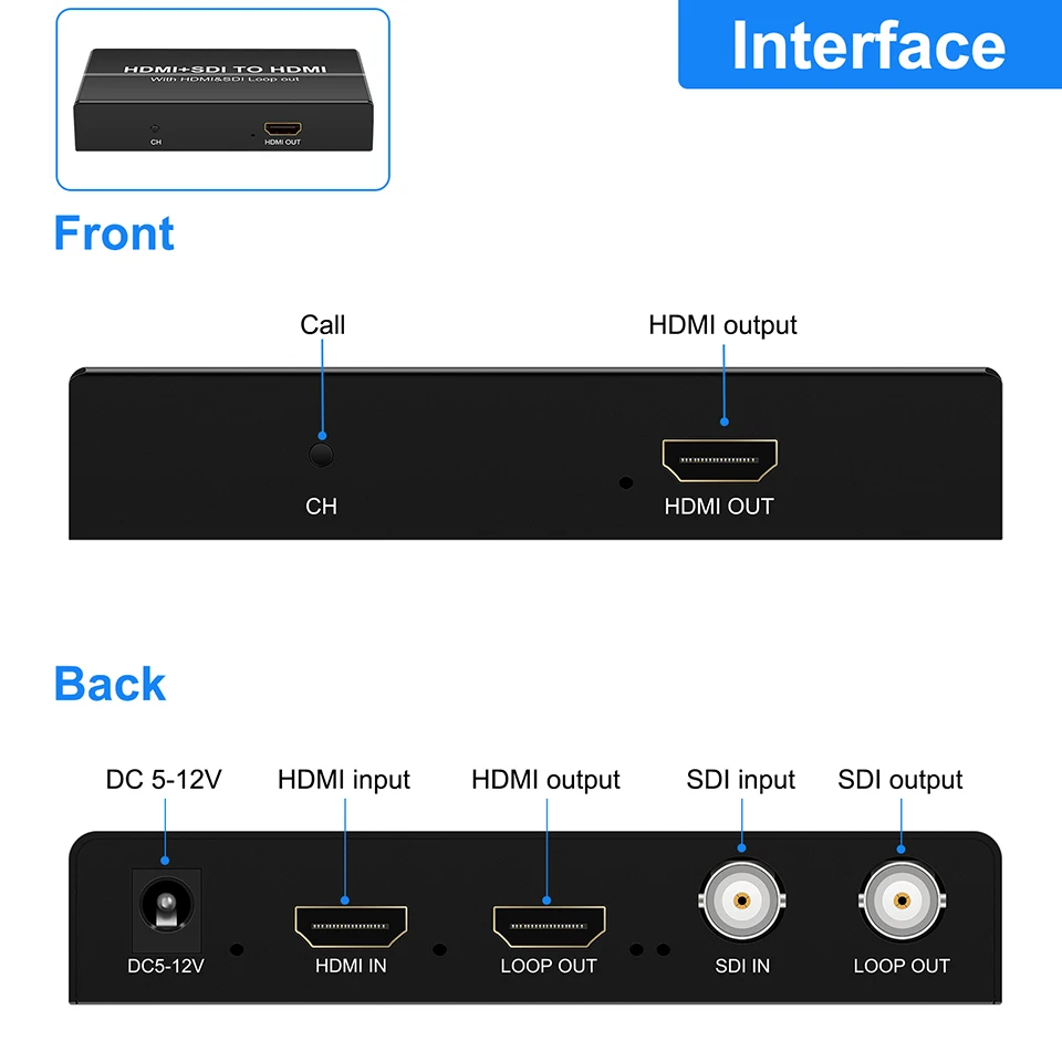 Adapter konwertera 3G SDI/HDMI na HDMI z obsługą pętli SDI + HDMI Sygnał 3G/HD/SD-SDI Full HD 1080P dla kamery CCTV Monitor PC