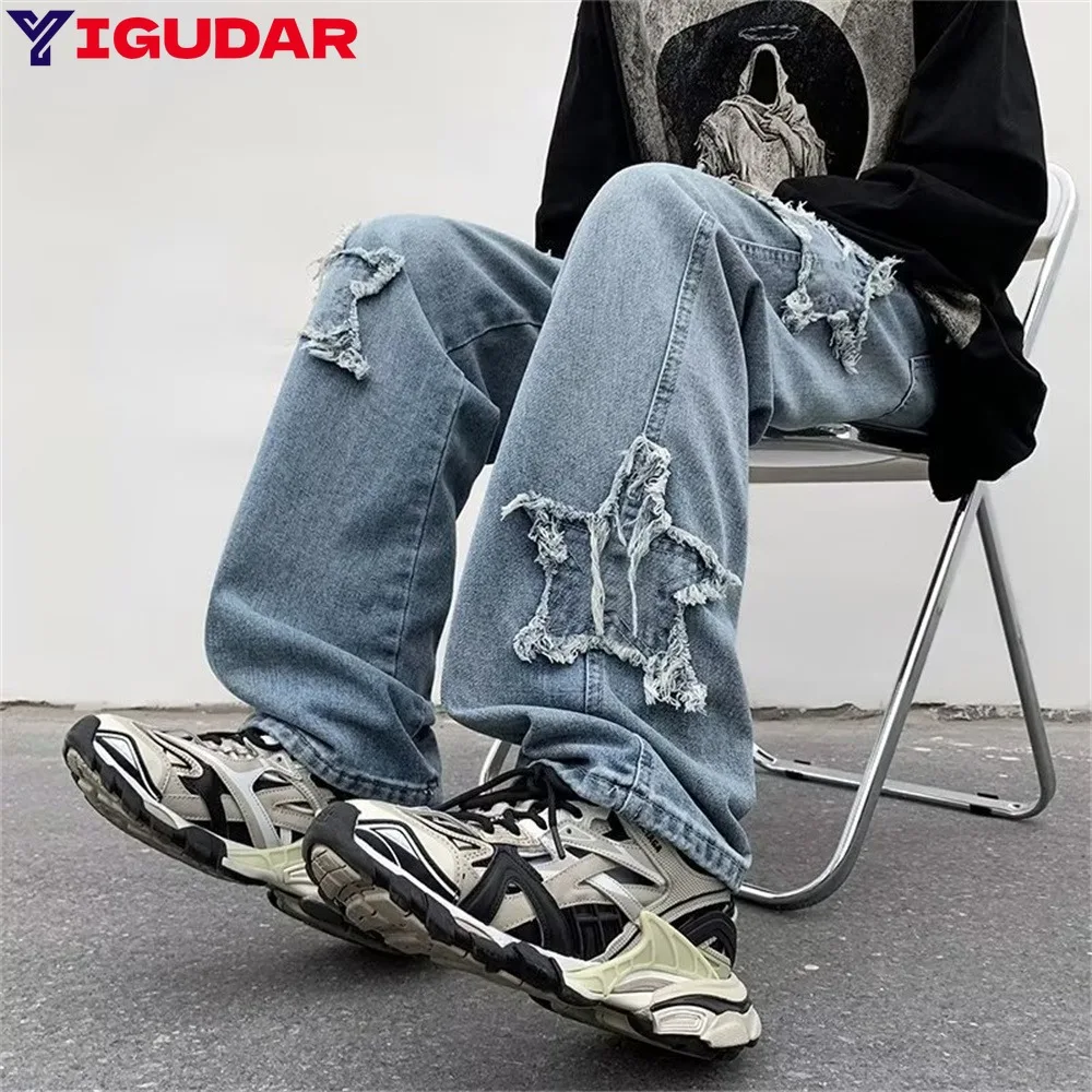 

ZN Fashion Stars Towel Embroidery Baggy Men Jeans Pants men Y2K Clothes Straight Hip Hop Cotton Trousers Pantalon mens jeans