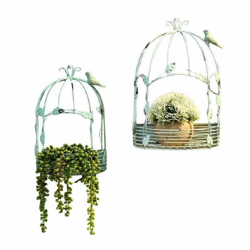 

Vintage Country Wall Hanging Wire Iron Half Bird Cage Flower Pot Garden Decoration Retro Birdcage Storage Rack Pot A Easy To Use