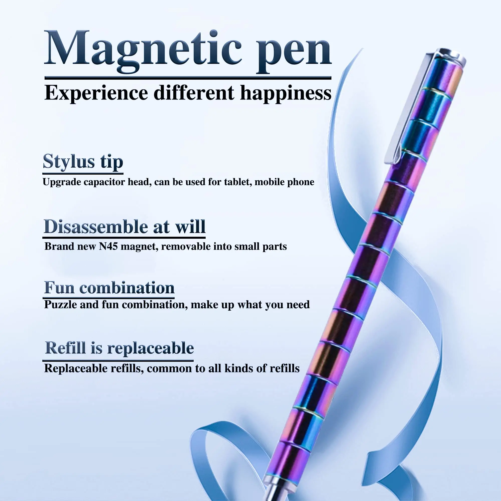 Toy Magnet Gel Pen, Magnetic Polar Pen, Magnet Gel Pen, Toy Pen, Multifunctional Deformable Magnet Writing Pen, Gift for Kids or