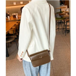 Women Bag Korean Genuine Leather Flap Casual Solid Hasp Soft Shoulder Bags Vintage Mori Girl Purse Phone Bag Simple