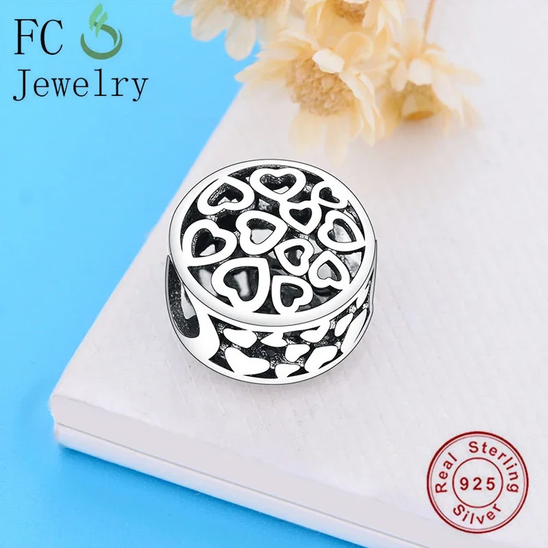 FC Jewelry Fit Original Pan Charms Bracelet Real 925 Sterling Silver Openwork Heart Bead For Making Women Family Berloque