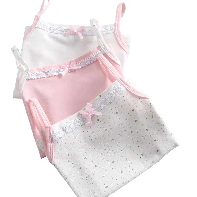 Baby Girls Singlet Underwear Tank Cute Princess Lace Undershirts Cotton Tank Bow Tops Teen Girl Summer Underwears Size 100-150