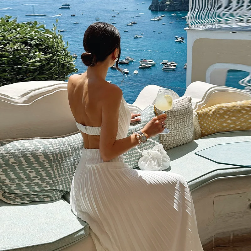 

Designed Dress Slim Fit Sleeveless Long Skirt Sexy Summer Vacation Style Strapless Elegant Temperament Sweet Women's Clothing