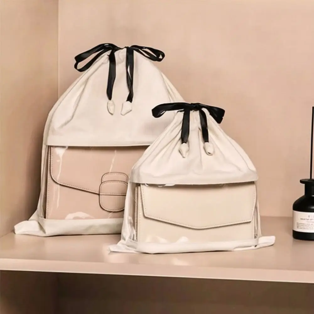 Transparent Bag Dustproof Storage Bag Dual Drawstring Closure Large Capacity Travel Organizer Bags Velvet Washable