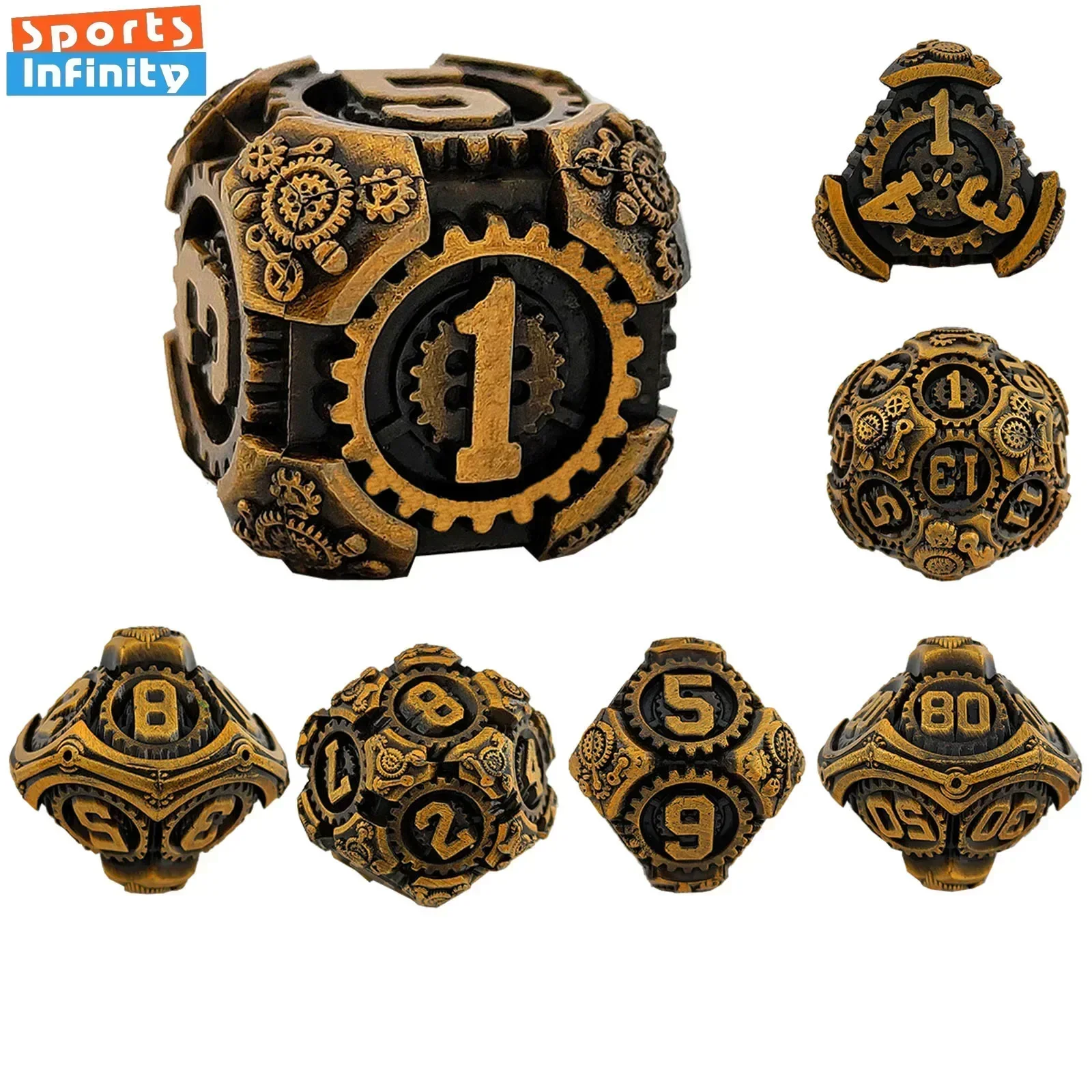 7pcs/set of Gear Metal Dnd Dice Set Polyhedral Number Dice Kit for Dnd TRPG Cthulhu COC Running Team D6 Board Game Dice