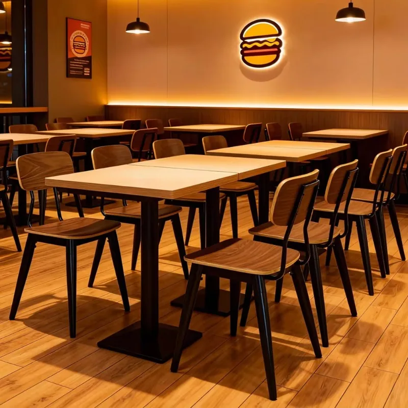 Rustic Industrial Dining Table Chair Set Metal Frame Wood Top Restaurant Cafe Furniture For Fast Food Seating Durable Table And