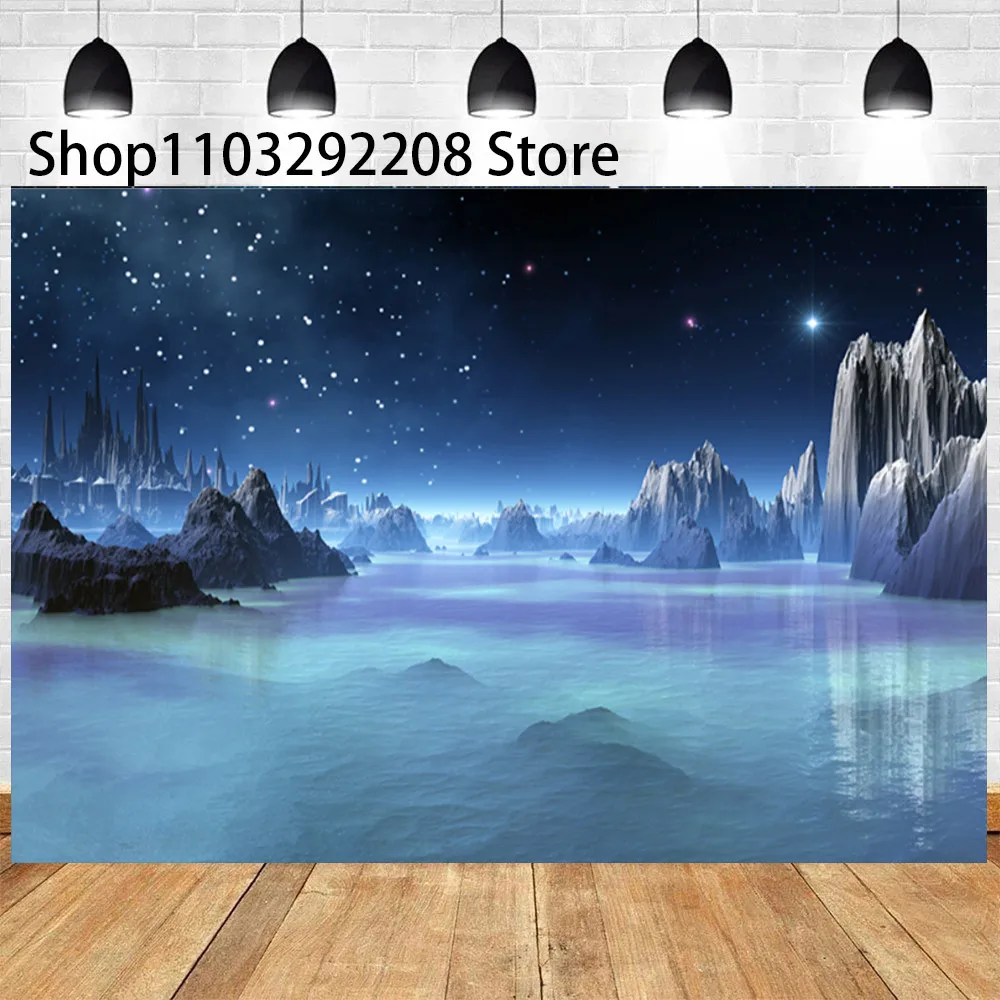 Outer Space Theme Universe Cosmic Galaxy Nebula Starry Sky Planet Backdrop Baby Shower Kids Portrait Photography Decor Supplies