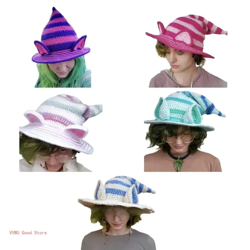 

Striped Witch Hat with Rabbit Ears Unique Costume Cosplay Props