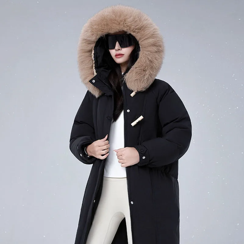 الشتاء الدافئة مقنعين 95 الأبيض بطة أسفل المرأة أسفل سترة 2025 جديد عالية الجودة سميكة الثعلب الفراء طوق المرأة أسفل سترة H495