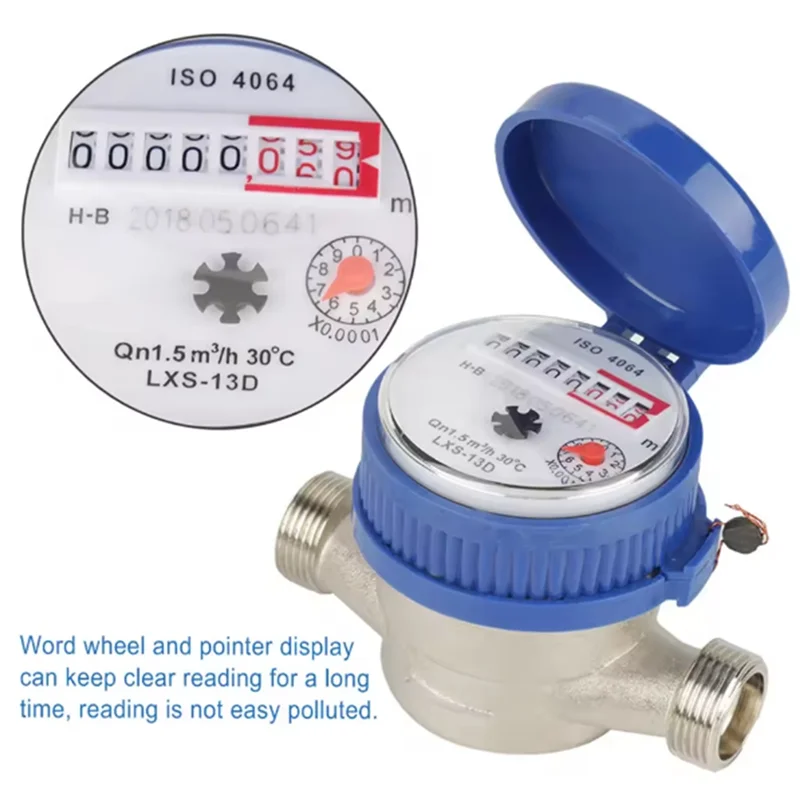 

ABJI-Home Water Meter 15Mm 1/2 Inch Cold Water Meter With Fittings 15Mm Cold Water Meter