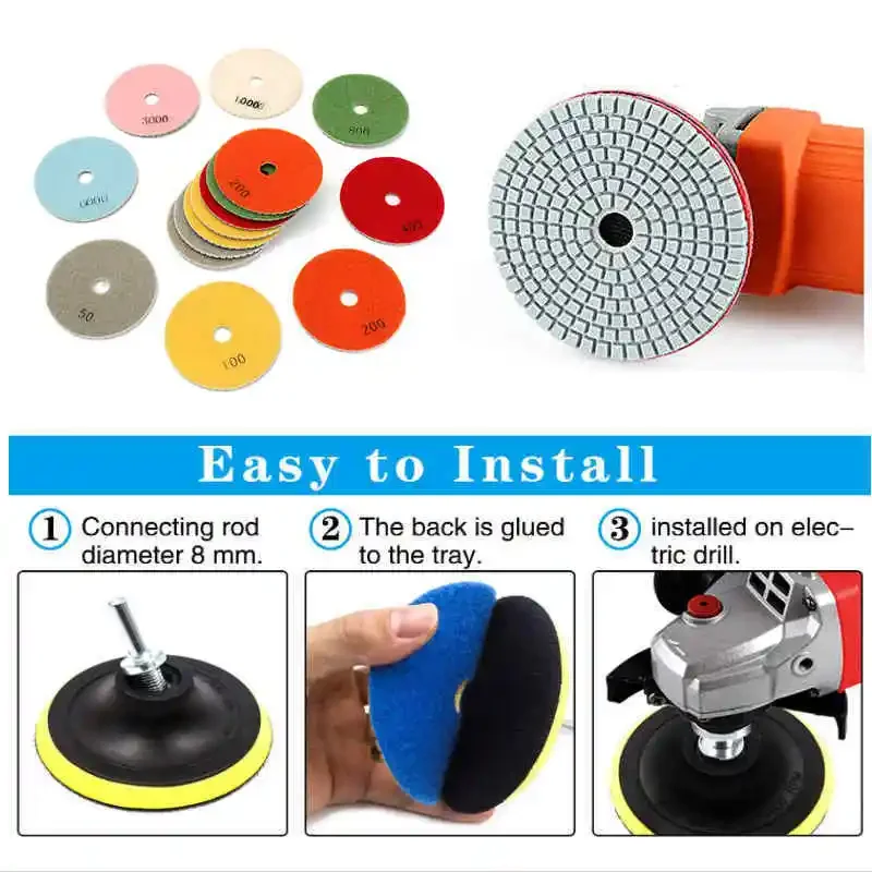 11pcs 3 inch 80mm Diamond Polishing Pads Kit Wet/Dry for Granite Stone Concrete Marble Polishing Use Grinding Discs Set