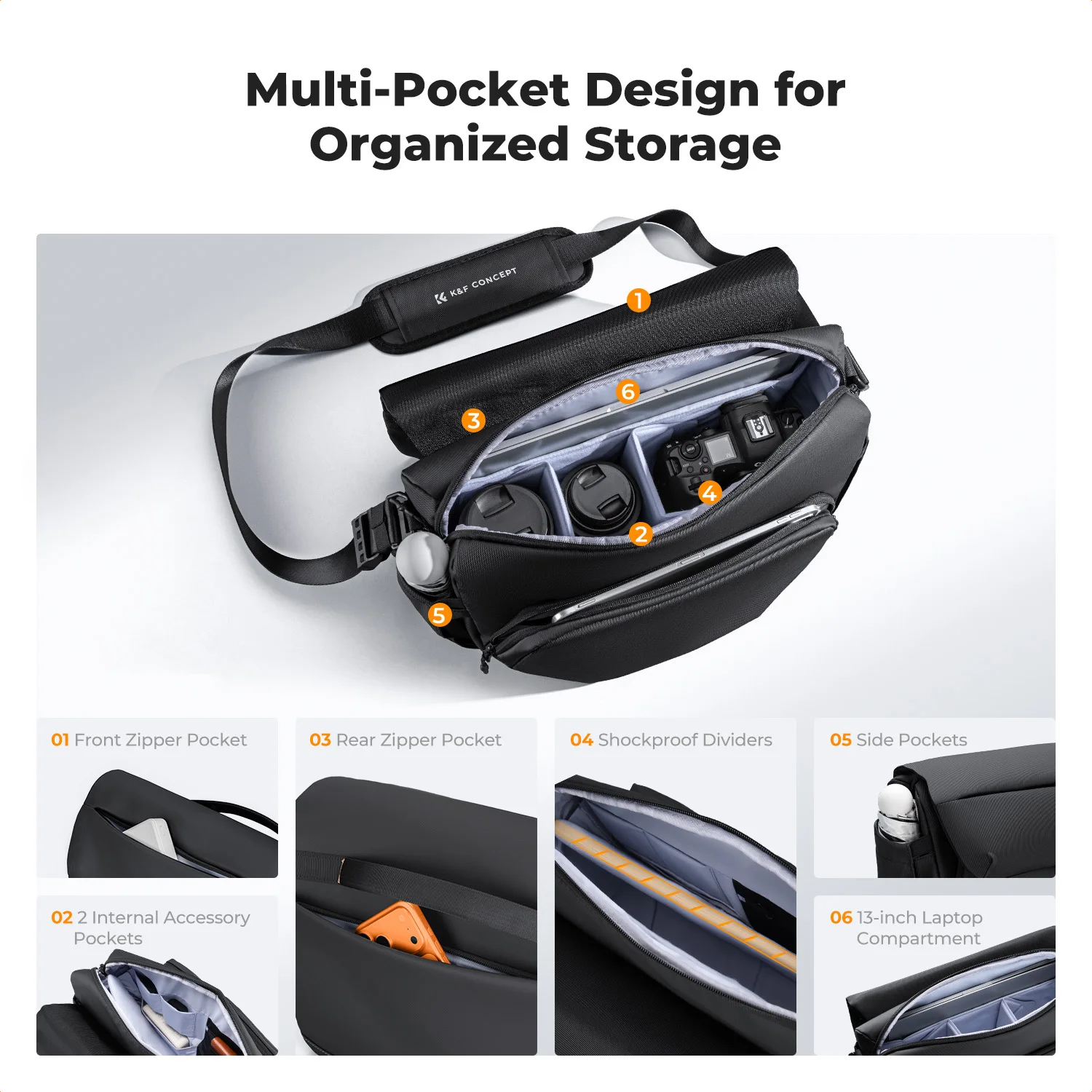 K&F CONCEPT 15L Large Camera Sling Bag Waterproof Travel Photography Shoulder Bag For Nikon Canon Sony Camera Case Tripod Holder image 4