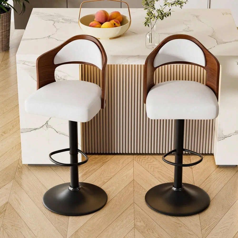 

Bar Stools Sillas Para Barra AltaWooden Barstools PU Leather Holstered Bar Chairs Set Of 2 With Back Footrest