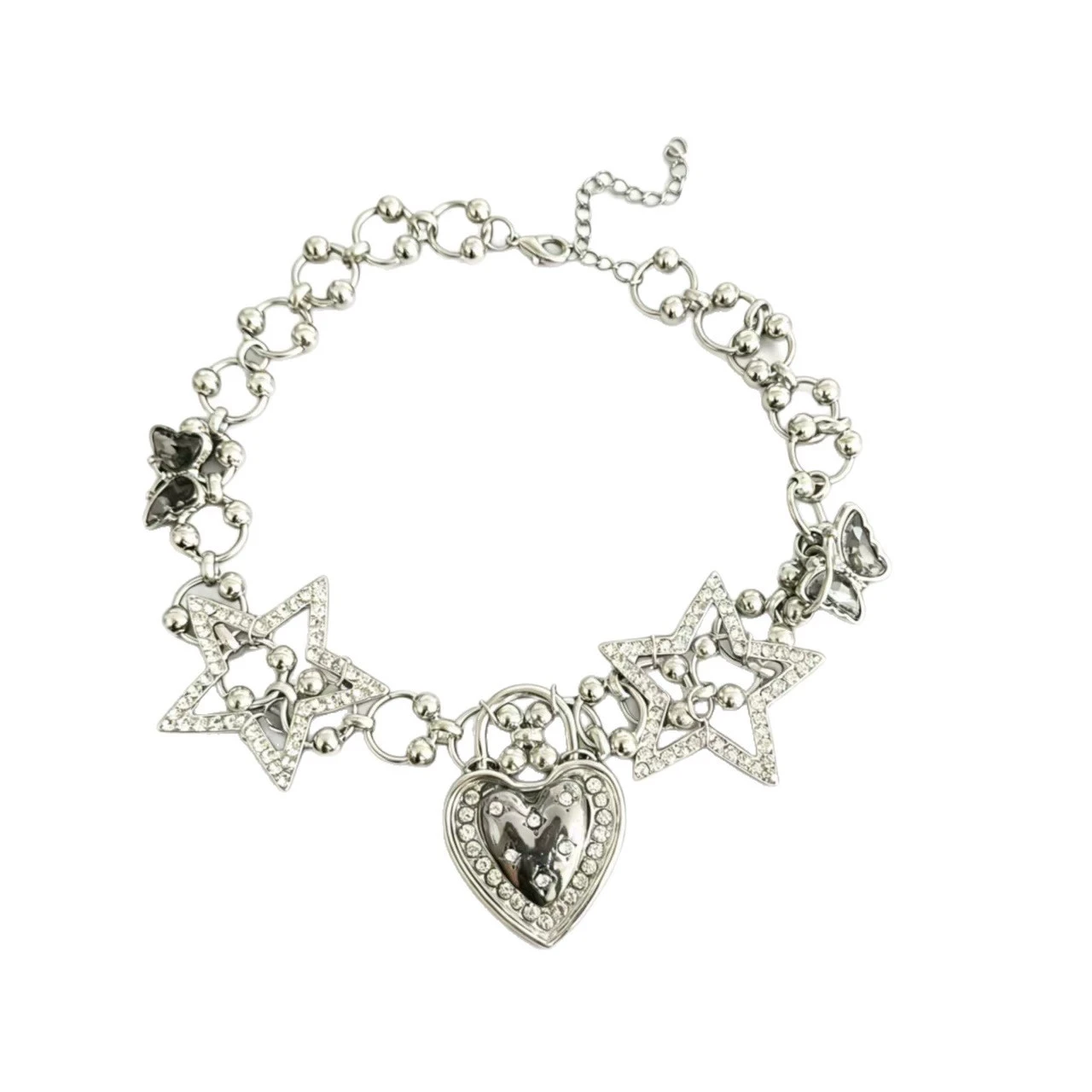 Goth Vintage Stern-Herz-Anhänger Choker-Halskette für Damen und Herren, Y2K-Charm, personalisierter Punk-Hip-Hop-Rock-Halsschmuck, Accessoires – Detail 4