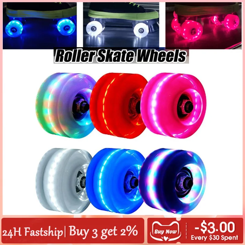 1PC Double Row Roller Skates Luminous Wheels Roller Skates Flashing Wheels Four-wheel Roller Skates Accessories PU Roller Wheel