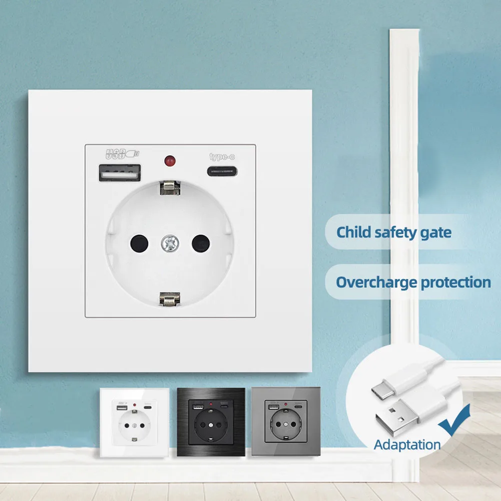 82mm Dimension EU Wall Socket Flush-Mounted Socket Electric Shock Protection Fireproof Material LED Indicator Modern Design