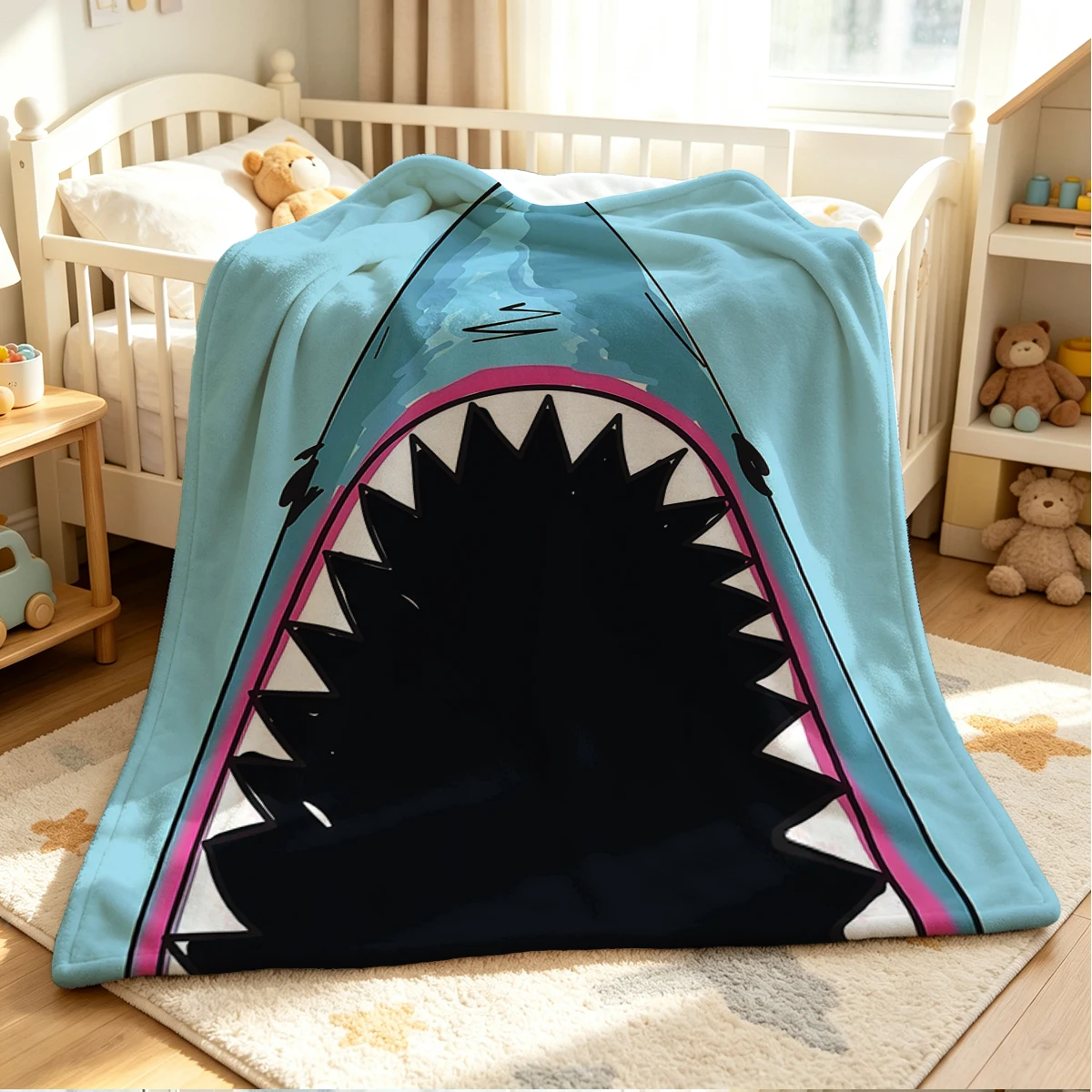 Shark Rush Flannel Blanket Warm Soft Halloween Christmas Couch Warm Cozy Decorative Decor Gift for All Season