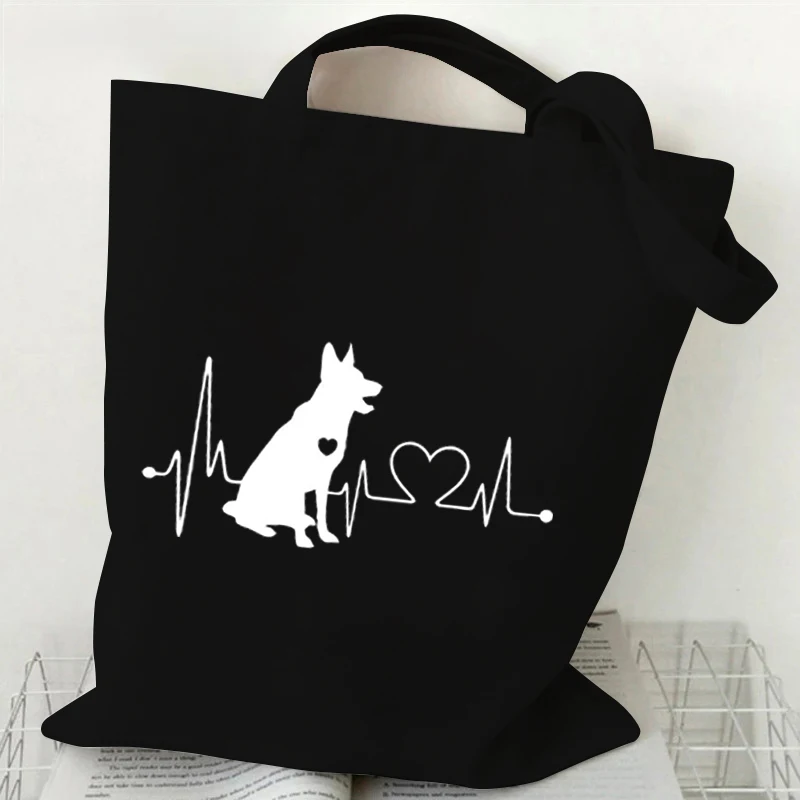 2024 Funny Dog and Heartbeat Graphic Women Men Shoulder Bag Harajuku Fashion Animal Lover Shopping Bags Student Outdoor Handbags