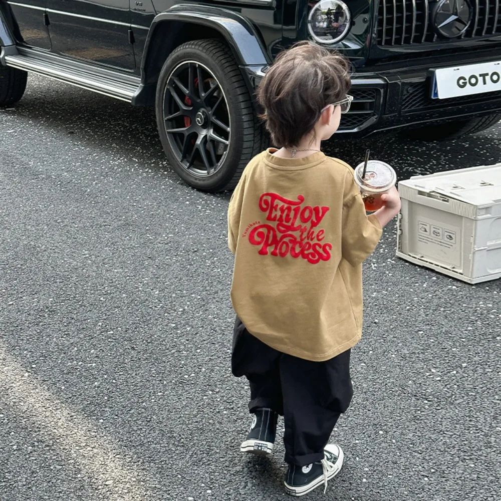 

Boy Short Sleeve Summer Korean Style 2024 Summer New Fashion All Match Letter Print Half Sleeve Summer Children Clothes