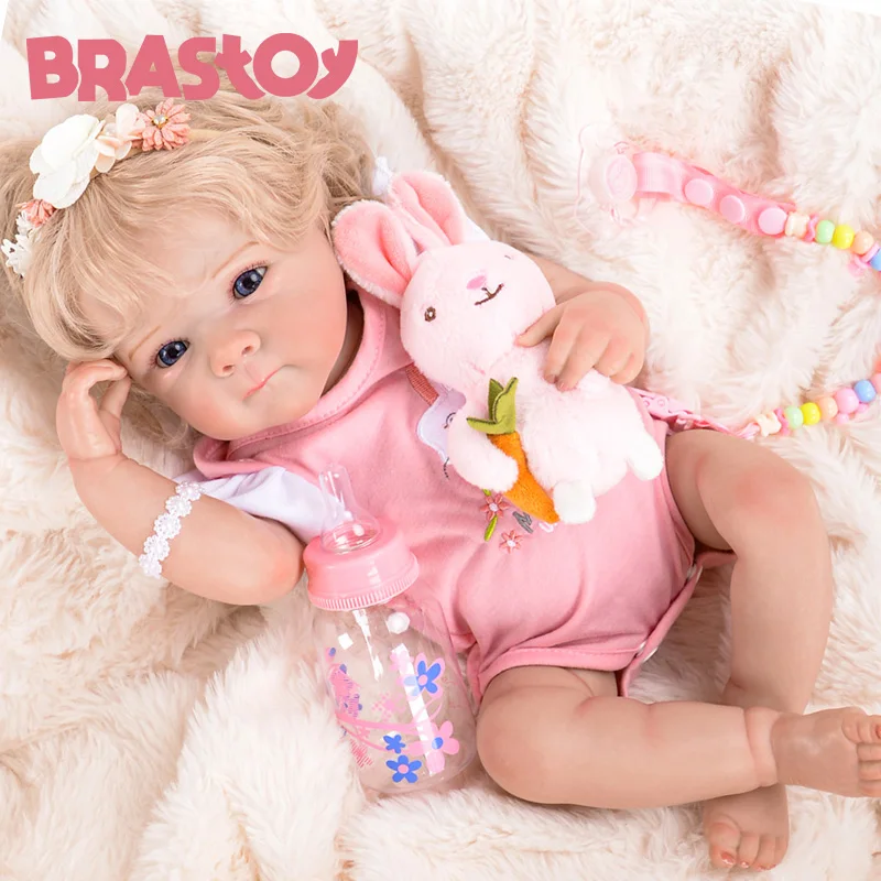 Boneca Bebê Reborn Pintada Realista Menina 48cm Corpo de Silicone Pode Tomar Banho,Enviado do Brasil