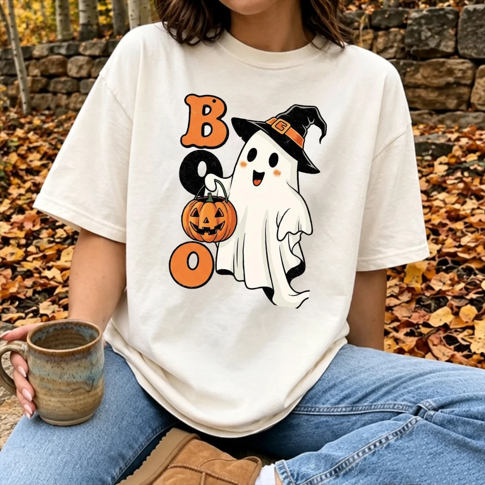 BOO Witch Ghost T Shirt Unisex Cotton Cute Pumpkin Graphic Printed Tee Women Men Fall Halloween Spooky Season Women Clothing