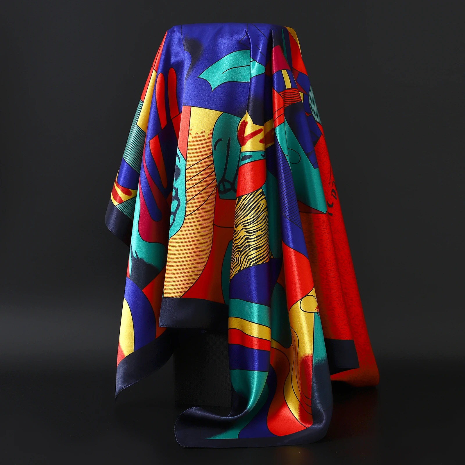 여성용 실크 새틴 히잡 스퀘어 스카프, 럭셔리 프린트, 우아한 헤어 핸드 백, 풀라드 숄 랩, 목 넥타이, 머리 스카프, 반다나, 90cm