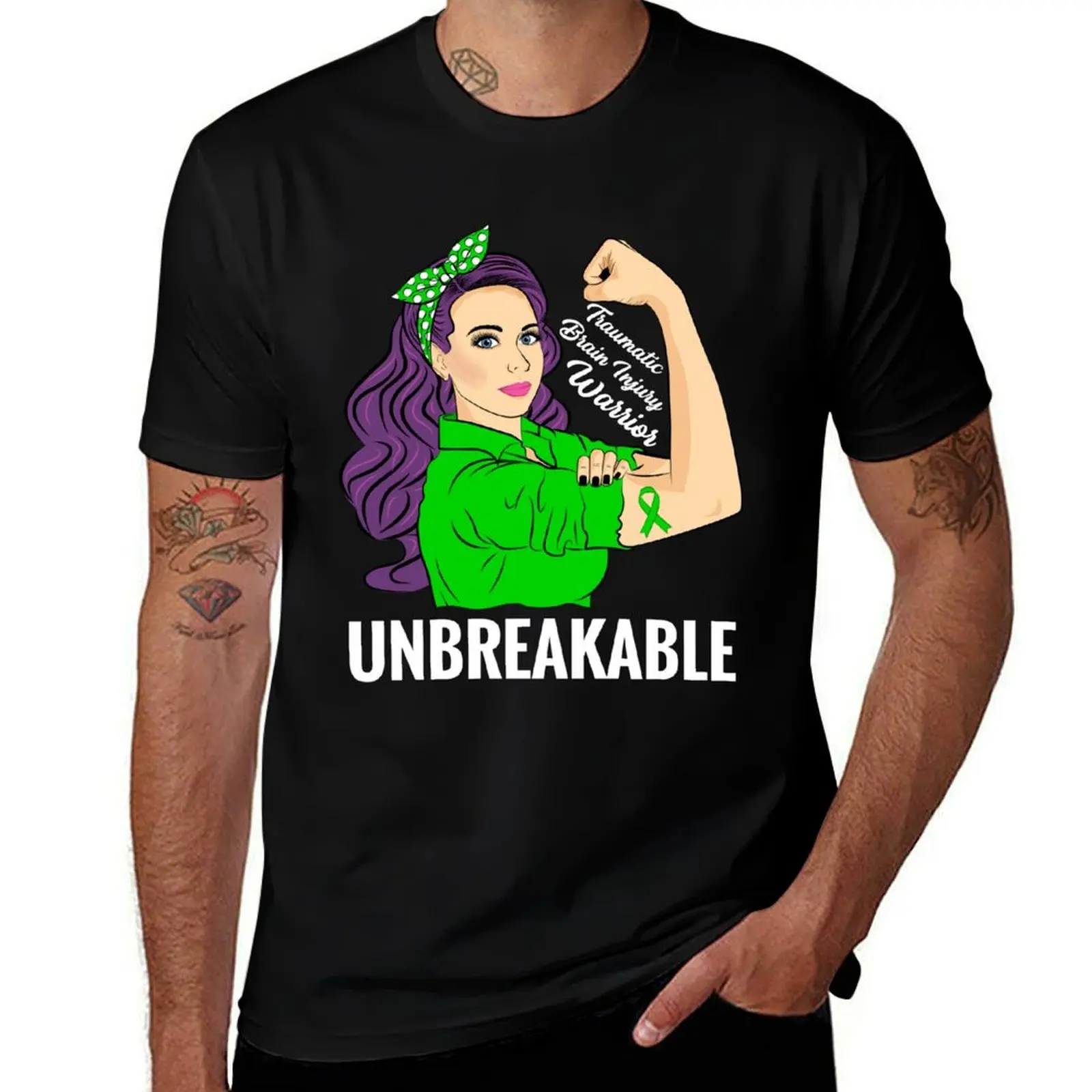 Traumatic Brain Injury Awareness TBI Warrior Unbreakable T-Shirt Breathable Gym Short Sleeve T-Shirt