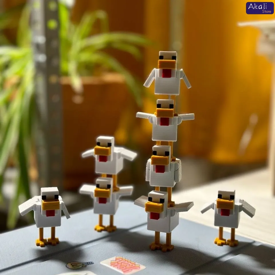 تمثال دجاج بلاستيكي مطبوع ثلاثي الأبعاد لعبة MC نموذج قابل للجمع لتزيين المكتب 1/2/5 قطع