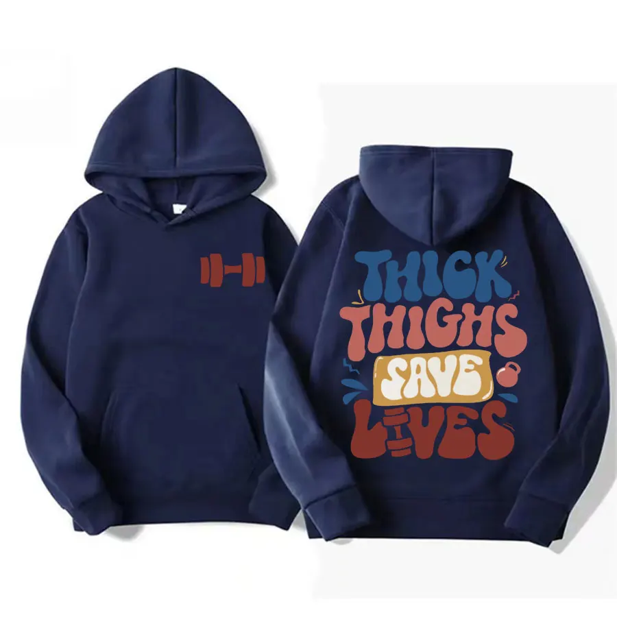 Funny Thick Thighs Save Lives Workout Meme Hoodies Men Women Clothing Gym Y2k Oversized Hoodie Casual Fashion Vintage Sweatshirt