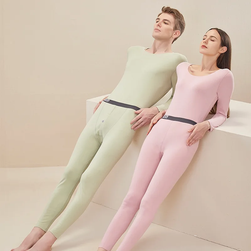 Solid Warm velvet seamless thermal underwear set for Women Fall and Winter Thermostatic Heating Base Wear Long Johns