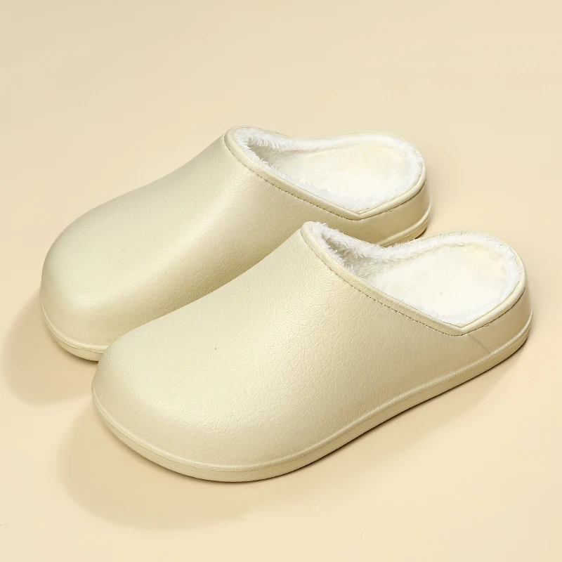 Unisex Winter Slippers Thick Platform Sole Waterproof Easy‑clean EVA Shell Soft Fluffy Lining Home Closed‑toe Slip‑on Shoes
