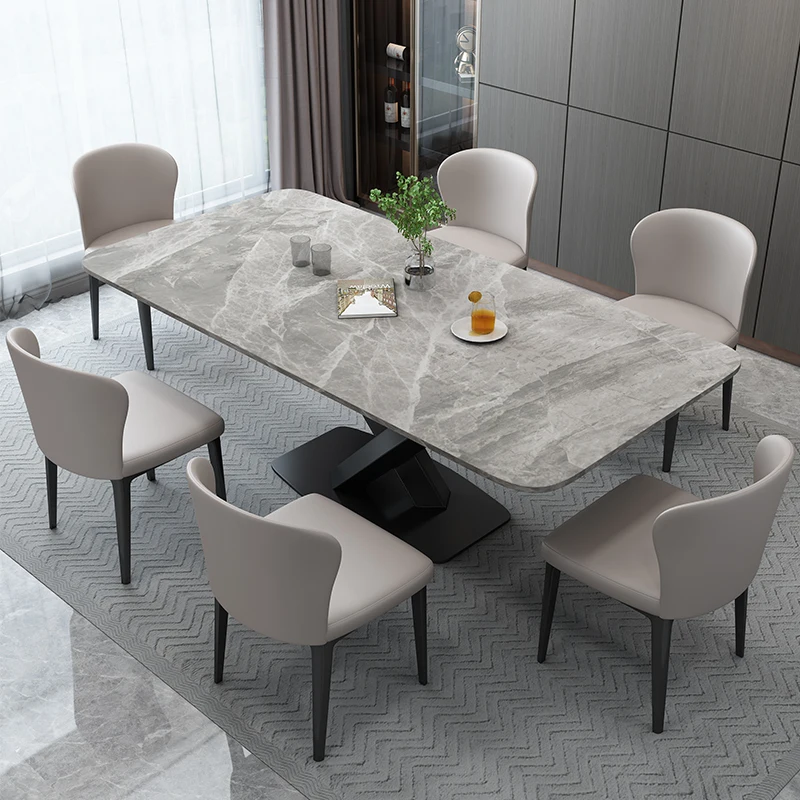 Slate dining table household small apartment modern simple light luxury marble rectangular dining solid wood dining table