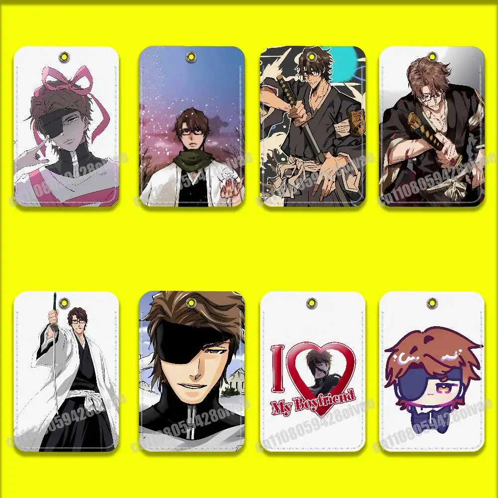 

S-Sousuke Aizen Card Holder Case For ID Clips Credit Bank Subway Sleeves Storage Bag PU Leather Keychain