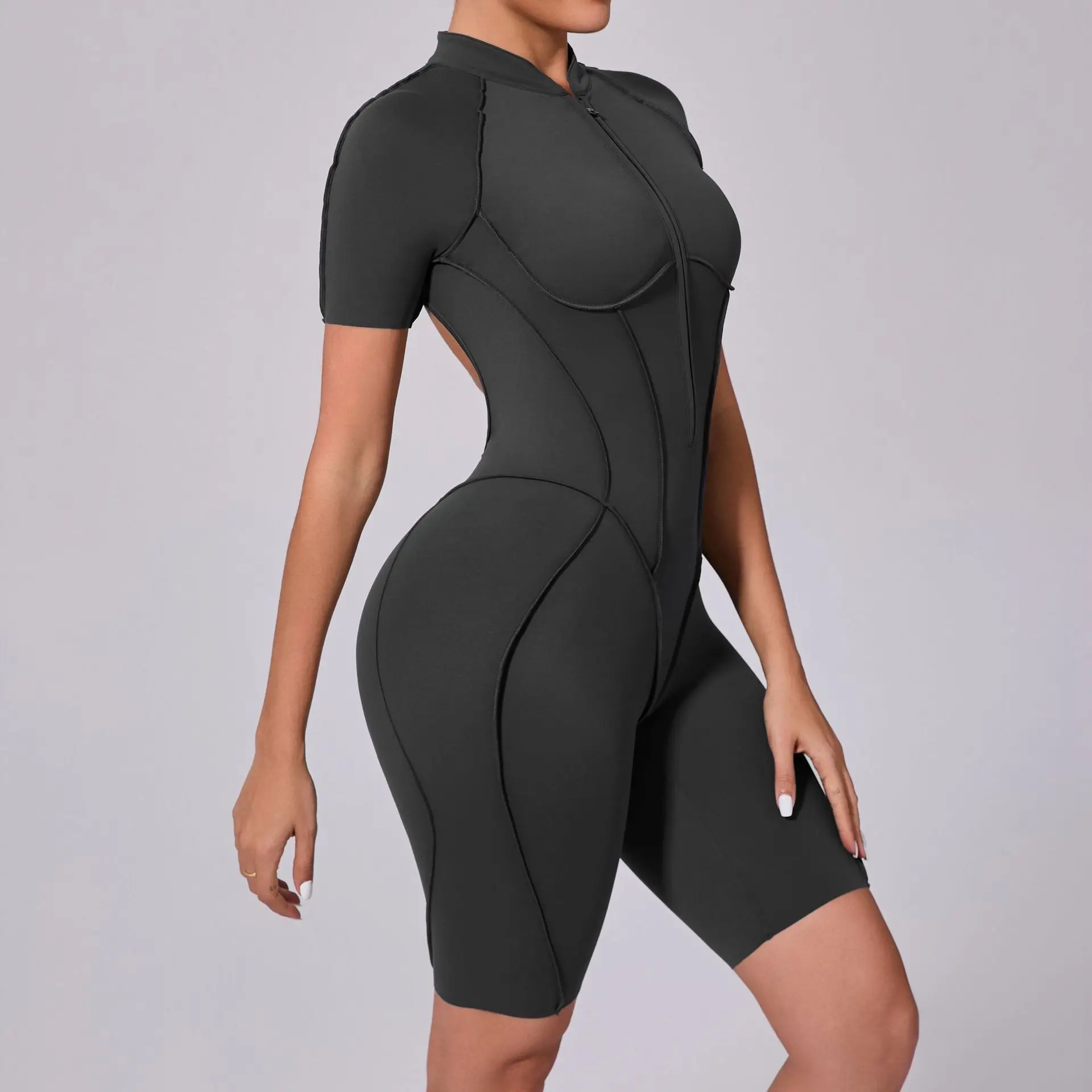 Seamless Yoga Jumpsuits Sports Fitness Peach Hip Slim Breathable Zipper One-piece Summer Workout Clothing Gym Bodysuit for Women image 2