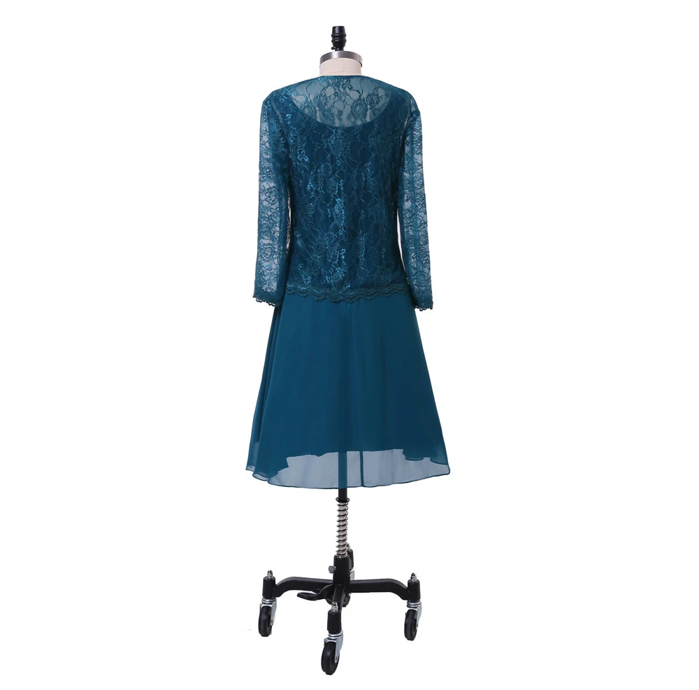 Teal Blau Mutter Der Braut Kleider A-linie Tee Länge Chiffon Spitze Mit Jacke Kurze Bräutigam Mutter Kleider Für Hochzeit