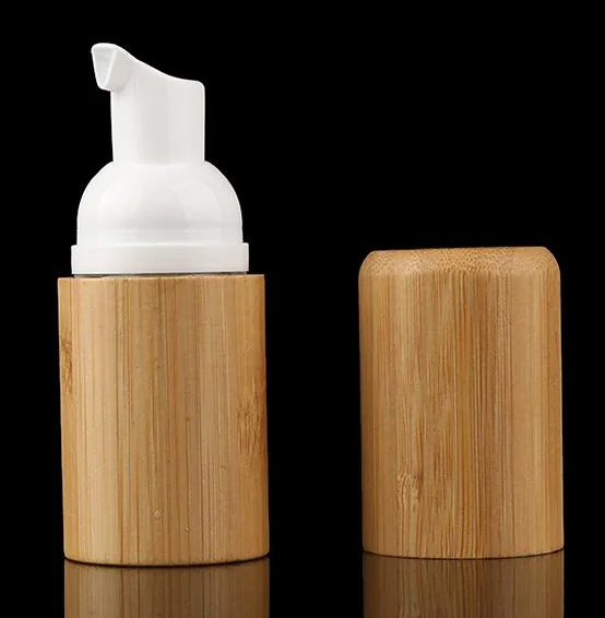 Wholesale 50ml Full Bamboo Plastic Inner Hand Wash Facial Cleanser Packaging Bamboo Foam Pump Bottle Wooden Foam