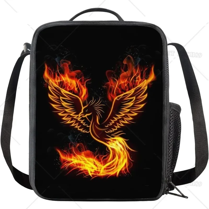 

Изолированная сумка для обеда Fire Phoenix, портативные держатели для закусок для женщин, мужчин и детей, крутой ланч-бокс с животными для школы, работы, офиса