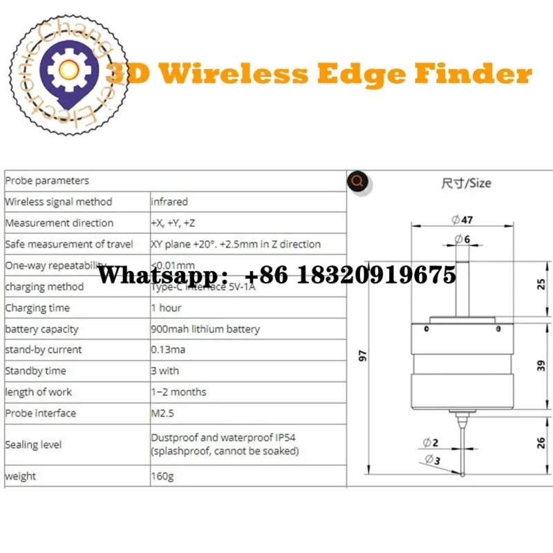 CNC ไร้สายสัมผัส P Robe 3d ขอบ Finder ศูนย์เครื่องจักรกลซีเอ็นซีเครื่องกัดสามประสานงาน P Robe อยู่ตรงกลางเครื่องมือการตั้งค่า Mach3